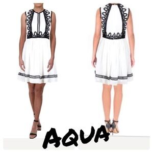 Aqua Womens Crochet Applique Mini Dress white/blk